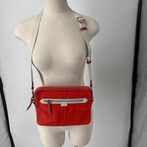 Coach Daisy Spectator Leather Tablet Crossbody Bag Women Orange Ivory